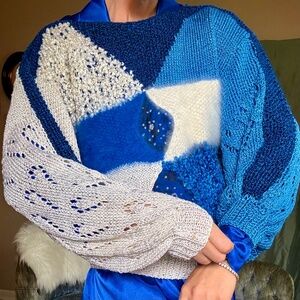 Vintage Patchwork Textured Sweater Women’s M Indie Cozy 90s Chunky Knit Pullover